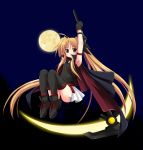  blonde_hair cape fate_testarossa highres kiriya_haruhito long_hair mahou_shoujo_lyrical_nanoha moon red_eyes thigh-highs thighhighs 