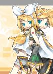  kagamine_len kagamine_rin kei_(artist) official_art siblings twins vocaloid vocaloid_boxart_pose 