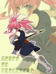 axe elbow_gloves gloves pink_hair presea_combatir solo tales_of_(series) tales_of_symphonia title_drop twintails warrior weapon zoom_layer 