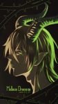 1boy adam&#039;s_apple character_name dark_background dated green_eyes hair_between_eyes highres horns male_focus malleus_draconia pointy_ears profile sagachin0124 solo thorns twisted_wonderland 