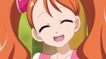  1girl :d anime_coloring bangs brown_hair closed_eyes collarbone dearigazu2001 eyebrows_visible_through_hair facing_viewer hair_between_eyes hair_ornament highres kirakira_precure_a_la_mode long_hair open_mouth portrait precure smile solo twintails usami_ichika 