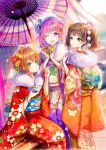  3girls amaki_okome check_copyright copyright_request g11030 hakari_kanna highres japanese_clothes kanna_channel multiple_girls natsume_shishi okome_channel shishi_channel virtual_youtuber 