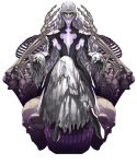  1girl bone chair crossed_legs dress facial_mark fire_emblem fire_emblem_heroes full_body hel_(fire_emblem) highres kozaki_yuusuke long_dress long_hair official_art see-through sitting skull solo transparent_background wide_sleeves 