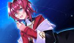  1girl ange_katrina destiny549-2 eyebrows_visible_through_hair hands_together highres looking_up nijisanji open_mouth redhead short_hair solo triangle_hair_ornament violet_eyes virtual_youtuber 