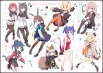  1boy 6+girls :d ^_^ aa_(sin2324) amiya_(arknights) animal_ear_fluff animal_ears animal_ears_helmet anniversary ansel_(arknights) arknights bangs bare_arms bare_shoulders bear_ears black_footwear black_gloves black_hair black_jacket black_shorts blonde_hair blue_dress blue_hair blue_skirt blush boots brown_eyes brown_hair brown_legwear brown_vest brown_wings ch&#039;en_(arknights) china_dress chinese_clothes clipboard closed_eyes closed_mouth collared_shirt commentary_request curled_horns detached_wings double_bun dress eighth_note exusiai_(arknights) eyebrows_visible_through_hair fake_animal_ears fingerless_gloves fire_helmet fire_jacket firefighter flower food frying_pan gloves green_eyes gummy_(arknights) gun hair_flower hair_ornament halo hand_up hands_up highres holding holding_food holding_gun holding_weapon horns ifrit_(arknights) jacket jessica_(arknights) knee_boots knee_pads long_hair long_sleeves multiple_girls musical_note neckerchief necktie one_eye_closed open_clothes open_jacket open_mouth oxygen_tank pantyhose pink_hair pleated_dress pleated_skirt pocky ponytail purple_hair rabbit_ears red_dress red_eyes red_flower red_neckwear redhead sailor_collar sailor_dress shaw_(arknights) shirt short_shorts short_sleeves shorts shorts_under_dress sitting skirt sleeveless sleeveless_dress smile sparkle squirrel_girl squirrel_tail tail texas_(arknights) twintails very_long_hair vest wariza weapon white_jacket white_neckwear white_sailor_collar white_shirt wide_sleeves wings wolf_ears wolf_girl wolf_tail 