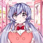  1girl artist_name beyblade beyblade:_burst blue_hair blush chankyone character_name heart korean_comment loli long_hair looking_at_watch nishiro_nya open_eyes open_mouth shirt short_twintails simple_background to_heart twintails uniform violet_eyes white_shirt 