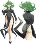  1girl ahoge ass back breasts dress green_eyes green_hair legs navel one-punch_man pout small_breasts tatsumaki 