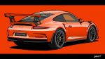  absurdres car ground_vehicle highres motor_vehicle no_humans orange_background original porsche porsche_911 shadow signature solo spoiler_(automobile) vehicle_focus yuh_7929 