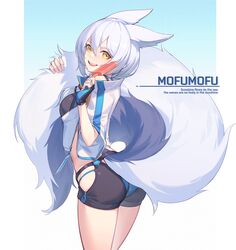  1girl alternate_costume animal_ears arknights ass bangs bikini bikini_shorts blue_bikini blush breasts fingerless_gloves food gloves hair_between_eyes highres holding jacket large_tail long_hair looking_at_viewer medium_breasts nian open_mouth popsicle provence_(arknights) purple_hair shorts silver_hair smile solo swimsuit swimwear tail thighs wolf_ears wolf_tail yellow_eyes 