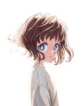  1girl absurdres blue_eyes blush bright_pupils brown_hair from_side highres looking_at_viewer looking_to_the_side nadegata original parted_lips simple_background solo upper_body white_background white_pupils wide-eyed 