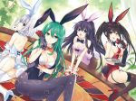  absurdres animal_ears black_hair blue_eyes breasts bunny_day bunny_girl bunnysuit clock_eyes date_a_live gloves green_hair highres long_hair looking_at_viewer multiple_girls natsumi_(date_a_live) official_art open_mouth pantyhose rabbit_ears red_eyes short_hair silver_hair smile symbol-shaped_pupils thigh-highs tobiichi_origami tokisaki_kurumi tsunako twintails yatogami_tooka 