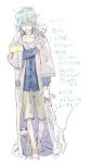  1boy aqua_hair barefoot bone cardigan coat creature dirty dirty_feet full_body male_focus messy messy_hair nishihara_isao original sanpaku shorts skeleton sketch solo translation_request 