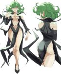  1girl ahoge alternate_costume ass back breasts dress green_eyes green_hair legs navel one-punch_man pout small_breasts tatsumaki 