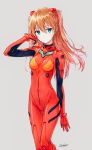  1girl arm_at_side blue_eyes blush brown_hair contrapposto hair_between_eyes hand_in_hair hiten_(hitenkei) interface_headset long_hair looking_at_viewer neon_genesis_evangelion plugsuit rating solo souryuu_asuka_langley thigh_gap white_background 