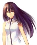  1girl breasts china_dress chinese_clothes closed_mouth dress floating_hair highres kotoribako long_hair looking_at_viewer medium_breasts mole mole_under_eye original purple_hair simple_background solo upper_body violet_eyes white_background white_dress 