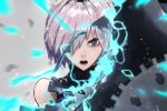  1girl fate/grand_order fate_(series) grey_background hair_over_one_eye kdm_(ke_dama) looking_at_viewer mash_kyrielight open_mouth portrait shiny shiny_hair short_hair silver_hair solo upper_body violet_eyes 