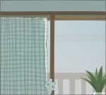  ayu_(mog) blush curtains looking_at_viewer no_humans original peeking_out plant potted_plant rabbit solo transparent_background 