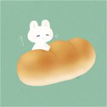  ayu_(mog) blush bread closed_eyes food green_background motion_lines no_humans original parted_lips rabbit signature simple_background 