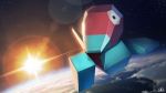  black_eyes clouds commentary_request full_body gen_1_pokemon highres lens_flare no_humans planet pokemon pokemon_(creature) porygon solo space star_(sky) supearibu watermark 
