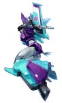  1girl decepticon jumping looking_at_viewer looking_down mechanical_wings no_humans open_hands red_eyes ryuuichirou_(haineken) slipstream solo transformers white_background wings 