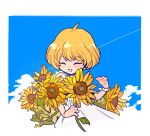  1girl blonde_hair clouds day dr._stone flower suika_(dr.stone) sunflower tkt0100 