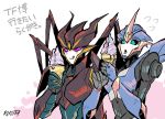  2girls airachnid arcee artist_name autobot blue_eyes decepticon food ice_cream multiple_girls no_humans open_mouth shiroyama_rikuta tongue tongue_out transformers transformers_prime violet_eyes 