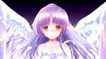  1girl angel angel_beats! angel_wings blush highres izumikuu long_hair silver_hair solo tachibana_kanade white_wings wings yellow_eyes 