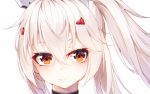  1girl ayanami_(azur_lane) azur_lane choker close-up commentary_request ge_zhong_kuaile hair_ornament hairclip headgear long_hair looking_at_viewer orange_eyes ponytail retrofit_(azur_lane) silver_hair simple_background smile solo white_background 