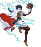  1girl alternate_costume armor bangs belt black_eyes black_hair boots cape elbow_gloves feather_trim fire_emblem fire_emblem:_thracia_776 fire_emblem_heroes full_body gloves hair_ornament highres lips official_art olwen_(fire_emblem) pants puffy_sleeves red_lips shiny shiny_hair short_hair shoulder_armor skin_tight solo striped thigh-highs thigh_boots thigh_gap transparent_background vertical_stripes white_pants 