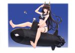  4girls :q airool akagi_(warship_girls_r) animal_ears arm_up bangs bare_arms bare_legs bare_shoulders barefoot bikini black_bikini black_hair black_sailor_collar blue_background blue_swimsuit blush breasts brown_eyes character_request chibi closed_mouth commentary_request eyebrows_visible_through_hair flower frilled_bikini frills green_hair hair_flower hair_ornament highres long_hair looking_at_viewer medium_breasts minigirl multiple_girls old_school_swimsuit one-piece_swimsuit pennant red_flower sailor_bikini sailor_collar salute school_swimsuit skindentation smile soles submarine swimsuit thigh_strap tongue tongue_out two-tone_background very_long_hair warship_girls_r watercraft white_background white_hair 