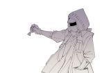 1other arknights chess_piece doctor_(arknights) highres hood hooded_jacket jacket king_(chess) lemon_raimu monochrome simple_background solo white_background