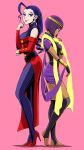  2girls 8686cure absurdres back-to-back bracer circlet dark_skin high_heels highres menat multiple_girls pantyhose purple_hair red_footwear rose_(street_fighter) scarf shawl short_hair smile standing street_fighter street_fighter_v thigh-highs toeless_legwear 