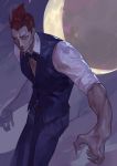 1boy absurdres belt bow bowtie facial_scar fingernails highres larten_crepsley male_focus moon outdoors parted_lips red_eyes redhead scar sharp_fingernails short_hair sleeve_rolled_up solo the_saga_of_darren_shan uedrk_yamato vampire yellow_moon