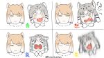  2girls :| ^_^ akicantsumikoto angry animal_ears bangs black_hair blush brown_hair cat_ears cat_girl closed_eyes closed_mouth crying crying_with_eyes_open expression_chart expressionless expressions eyebrows_visible_through_hair face fangs fox_ears fox_girl fur_collar furrowed_eyebrows grey_hair happy highres kemono_friends light_brown_hair light_smile medium_hair motion_blur multicolored_hair multiple_girls open_mouth pallas&#039;s_cat_(kemono_friends) parted_bangs sad smile tears tibetan_sand_fox_(kemono_friends) translation_request twitter_username two-tone_hair white_hair wide-eyed yellow_eyes 