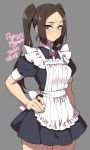  1girl 2020 agawa_ryou artist_name blue_eyes breasts brown_hair commentary dated hand_on_hip long_hair looking_at_viewer maid original pout raised_eyebrows signature skirt solo standing thighs twintails 