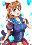  1girl absurdres ahoge akiki_(kiki) bangs birthday braid breasts collarbone commentary_request crown_braid eyebrows_visible_through_hair hair_ribbon highres huge_filesize love_live! love_live!_sunshine!! medium_breasts orange_eyes redhead ribbon shiny shiny_hair short_hair short_sleeves solo takami_chika 