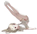  1girl :o blonde_hair blush commentary_request eyebrows_visible_through_hair legs_up long_hair looking_at_viewer open_mouth original pajamas red_eyes shio_(s_alt_shio) simple_background solo unmoving_pattern white_background white_footwear 