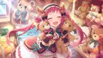  1girl ayane_(princess_connect!) bow closed_eyes dress hair_bow long_hair official_art open_mouth princess_connect! redhead stuffed_animal stuffed_toy teddy_bear 