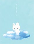  ayu_(mog) blue_background blue_sky blush clouds cloudy_sky looking_at_viewer no_humans original puddle rabbit reflection sky standing translation_request 