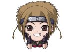  1girl blonde_hair braid brown_eyes chibi gloves headband long_hair mujirusimikan naruto naruto_(series) naruto_shippuuden ponytail sen_(naruto) solo teeth white_background 