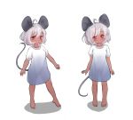  2girls absurdres ahoge animal_ears barefoot dark_skin full_body highres loli mouse_ears multiple_girls no_panties no_pants original red_eyes see-through see-through_silhouette shirt short_hair short_sleeves silver_hair simple_background smile tail toes white_background white_shirt wowo2469 