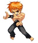  1boy angry arms_up black_pants cowboy_shot cro_(mini_fighter) fighting_stance looking_at_viewer martial_artist mini_fighter muscle official_art open_mouth orange_eyes orange_hair shirtless short_hair solo teeth wristband yin_yang 