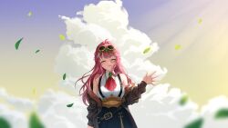 1girl absurdres aivy_lovencraft closed_eyes fanart goggles goggles_on_head highres indie_virtual_youtuber landscape long_hair mana_(manasenshou) non-web_source pink_hair smile solo standing virtual_youtuber vtuber vtuberfanart