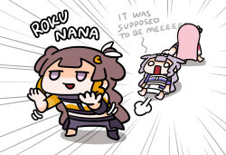  3girls anya_melfissa anya_melfissa_(1st_costume) blonde_hair brown_hair dragging hashtag-only_commentary highres hololive hololive_english hololive_idol_uniform_(color_rise) hololive_indonesia keenbiscuit koseki_bijou long_hair meme mori_calliope multicolored_hair multiple_girls open_mouth pink_hair purple_hair smile streaked_hair violet_eyes virtual_youtuber 