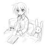  blush fever hiiragi_kagami himura_kiseki lucky_star mechanical_pencil monochrome notebook pajamas pen pencil sick sketch stuffed_animal stuffed_toy tears thermometer 