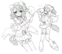  1girl animal_ears cat_ears cat_tail commentary_request crying crying_with_eyes_open feathered_wings full_body kneehighs simple_background socks tail tears u_emper white_background wings zenless_zone_zero 