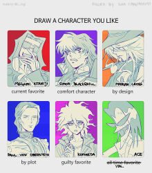  6+boys ace_(ppg) ace_attorney character_name cigarette closed_mouth commentary cross_marian d.gray-man danganronpa_(series) danganronpa_2:_goodbye_despair english_commentary facial_hair fang fangs ginga_eiyuu_densetsu grimace hat kitaniji_megumi komaeda_nagito makeup male_focus multiple_boys mustache_stubble open_mouth paul_von_oberstein phoenix_wright:_ace_attorney_-_dual_destinies pngheavy powerpuff_girls simon_blackquill smile smoke smoking stubble subarashiki_kono_sekai sunglasses teeth toon_(style) upper_body 