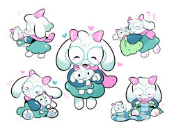  1boy :3 animal_ears black_eyes blush character_doll chibi chibi_only closed_eyes closed_mouth commentary_request deltarune doll furry furry_male gogeyama heart highres holding holding_stuffed_toy horns knitting knitting_needle long_sleeves male_focus needle open_mouth pink_scarf ralsei scarf simple_background sitting smile solo stuffed_toy utdr_(toby_fox) white_background 