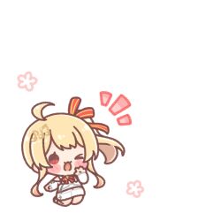  >_o 1girl ;d ahoge beamed_eighth_notes blonde_hair blush_stickers chibi clothing_cutout commentary_request eighth_note hair_ornament hand_up highres hololive hololive_dev_is long_hair long_sleeves mitarashi_neko musical_note musical_note_hair_ornament notice_lines one_eye_closed otonose_kanade red_eyes shirt shoulder_cutout side_ponytail simple_background skirt smile solo very_long_hair virtual_youtuber white_background white_shirt white_skirt 