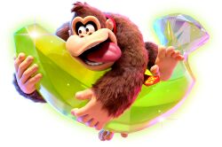  1boy 3d ape artist_request banana brown_eyes brown_fur donkey_kong donkey_kong_(series) donkey_kong_bananza fingernails food fruit gem glint gorilla male_focus necktie nostrils official_art open_mouth red_necktie second-party_source smile solo teeth toenails tongue tongue_out transparent_background 